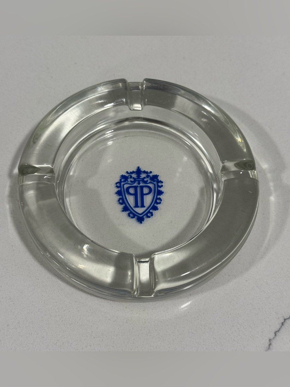 Vintage 1960's The Plazo Hotel New York City Glass Ashtray Blue Crest Logo